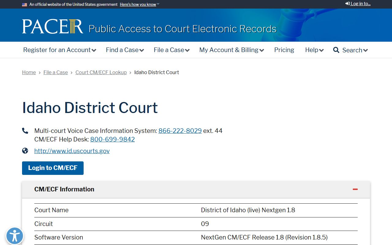 Minidoka County court dockets PACER District of Idaho lookup
