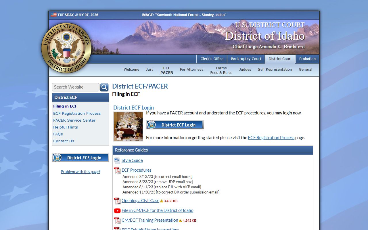 Minidoka County court dockets District of Idaho CM ECF information