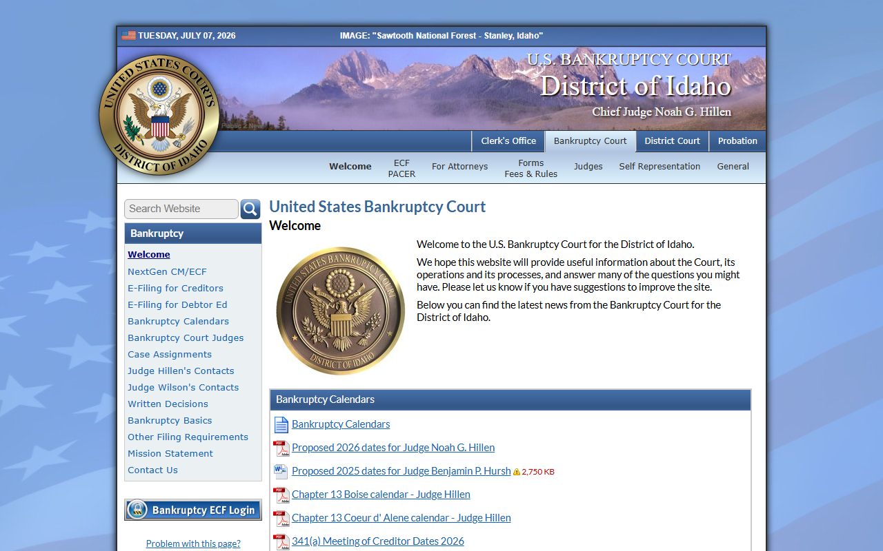 Minidoka County court dockets U.S. Bankruptcy Court District of Idaho