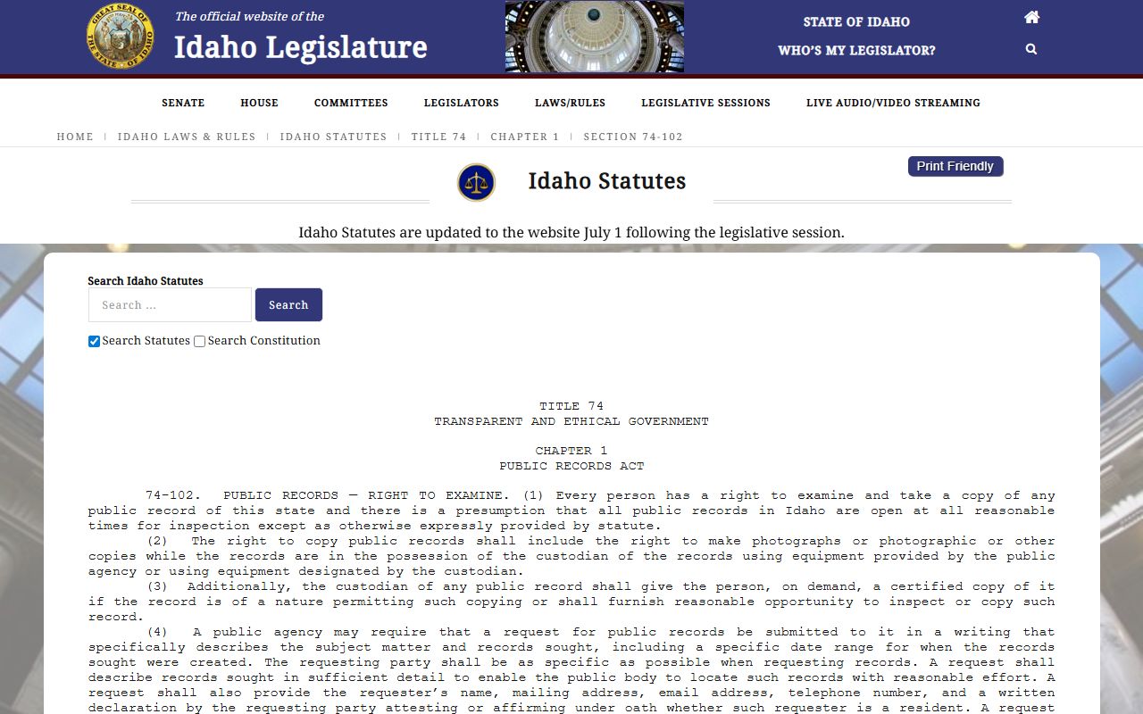 Minidoka County court records public records right to examine