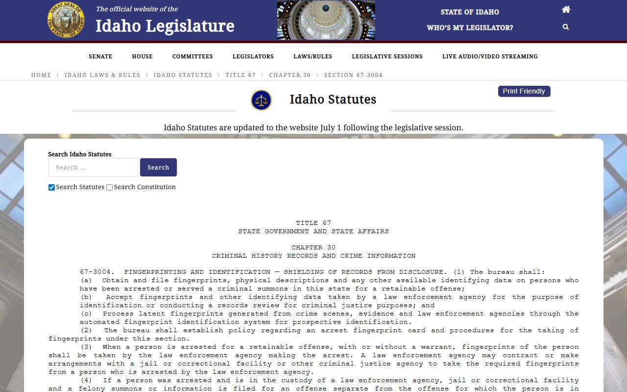 Minidoka County criminal court records criminal history statute