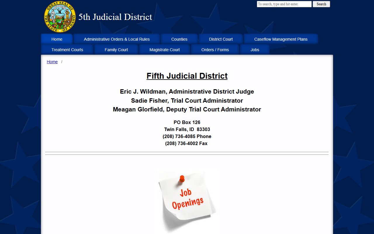 Minidoka County District Court Fifth Judicial District homepage