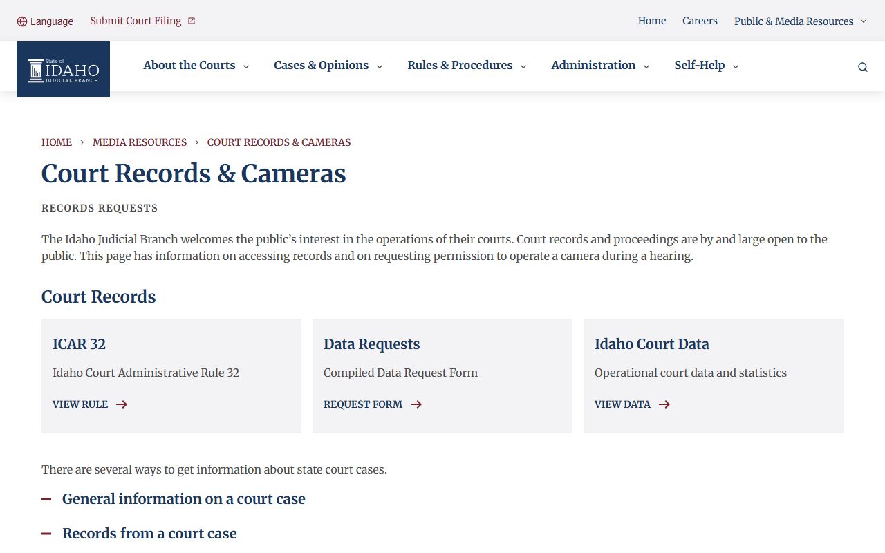 Minidoka County court records Idaho records request guidance
