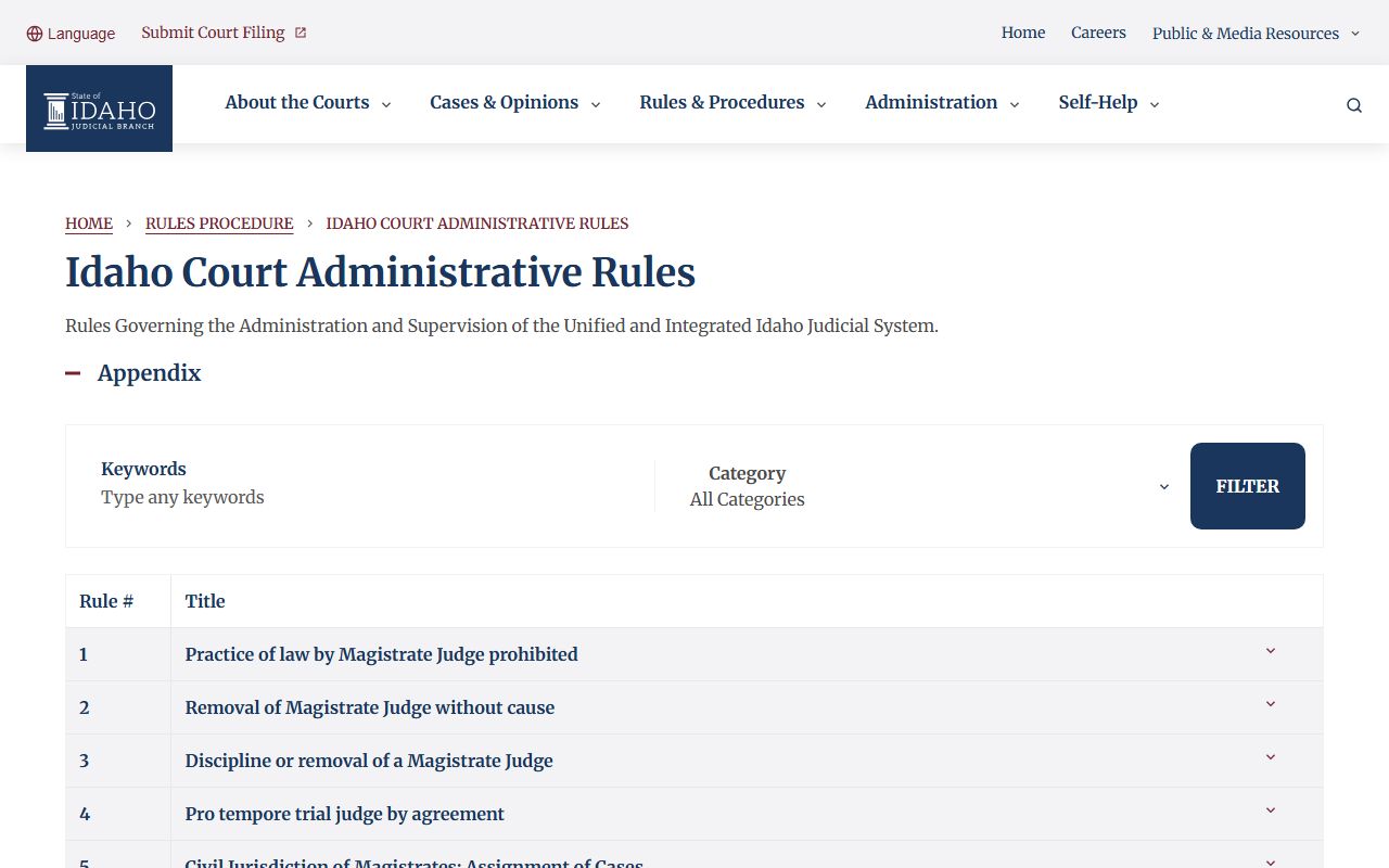 Minidoka County court records Idaho Court Administrative Rules