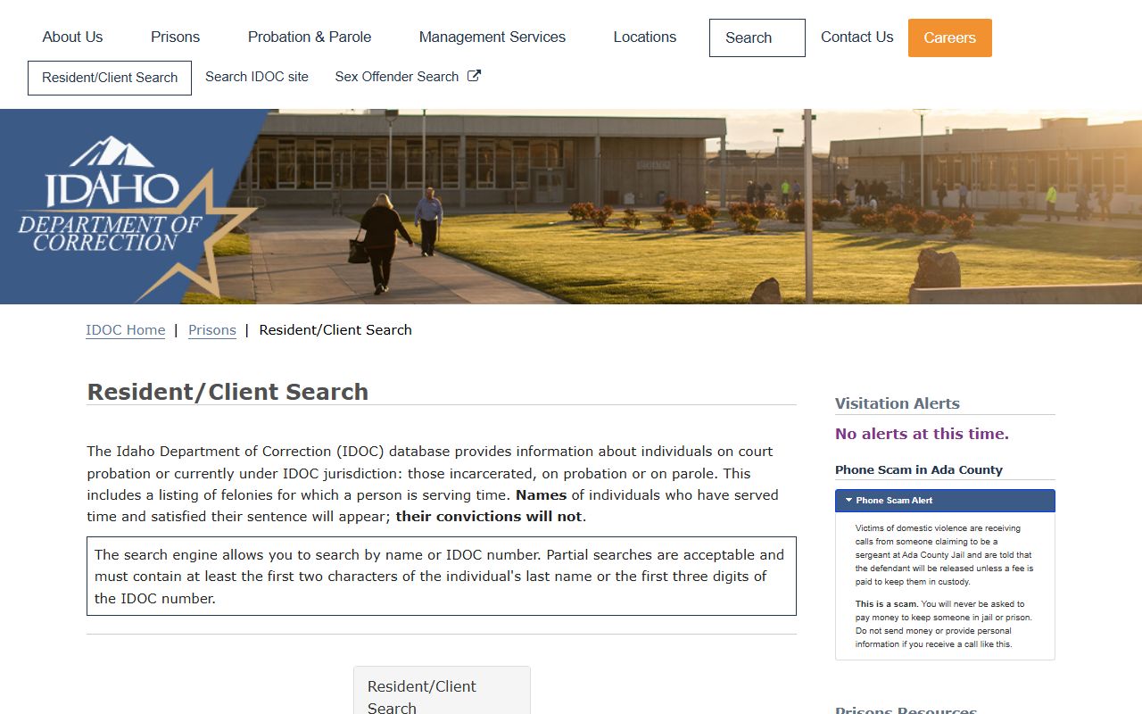 Minidoka County inmate records Idaho DOC resident client search