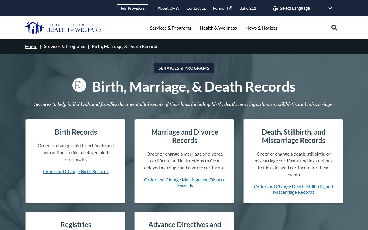 Minidoka County marriage divorce records Idaho vital records office