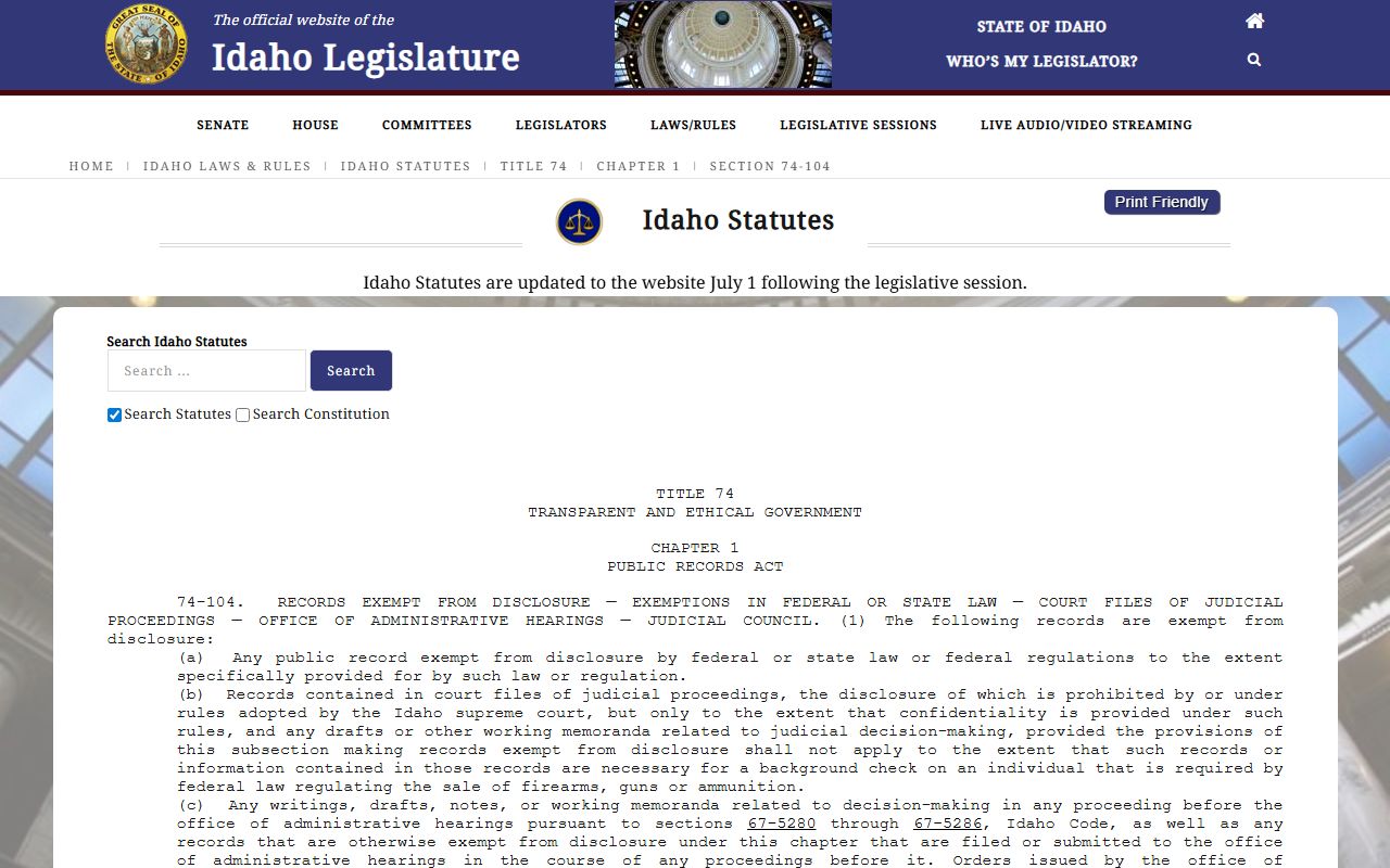 Minidoka County probate records court files exemption