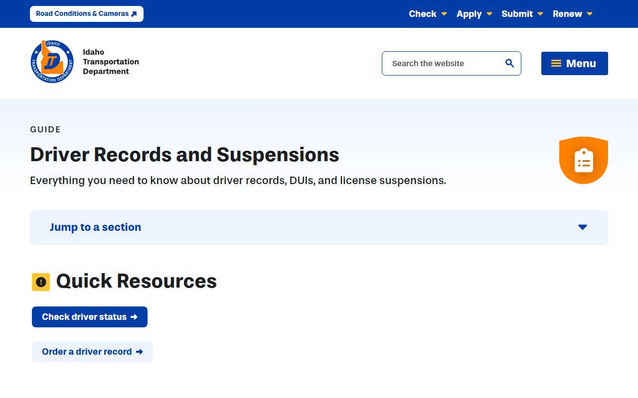 Minidoka County traffic court records ITD driver records and suspensions